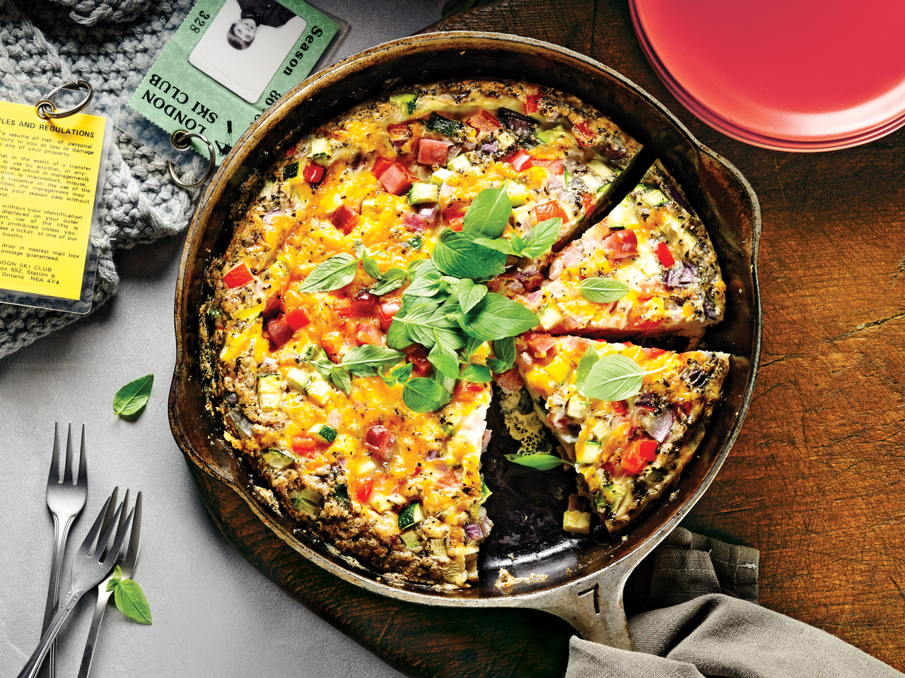 skillet of frittata ready to be served