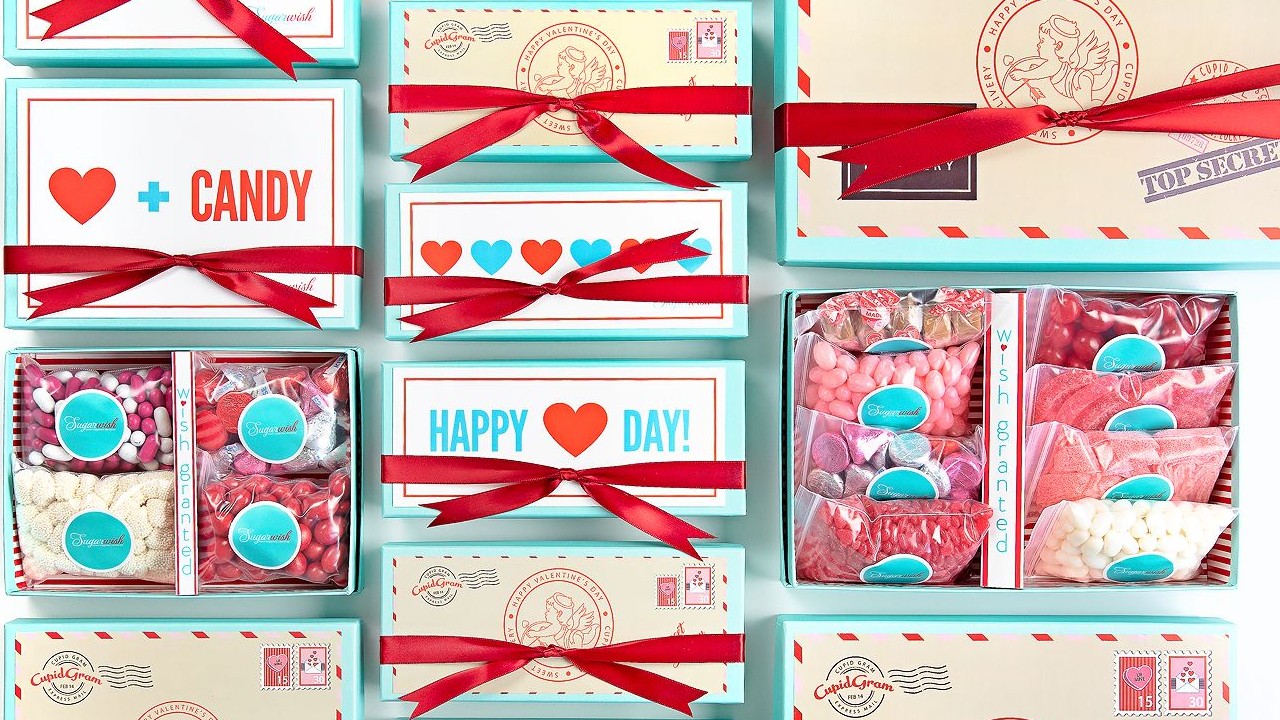 gift sets of candy with Valentine's Day decor