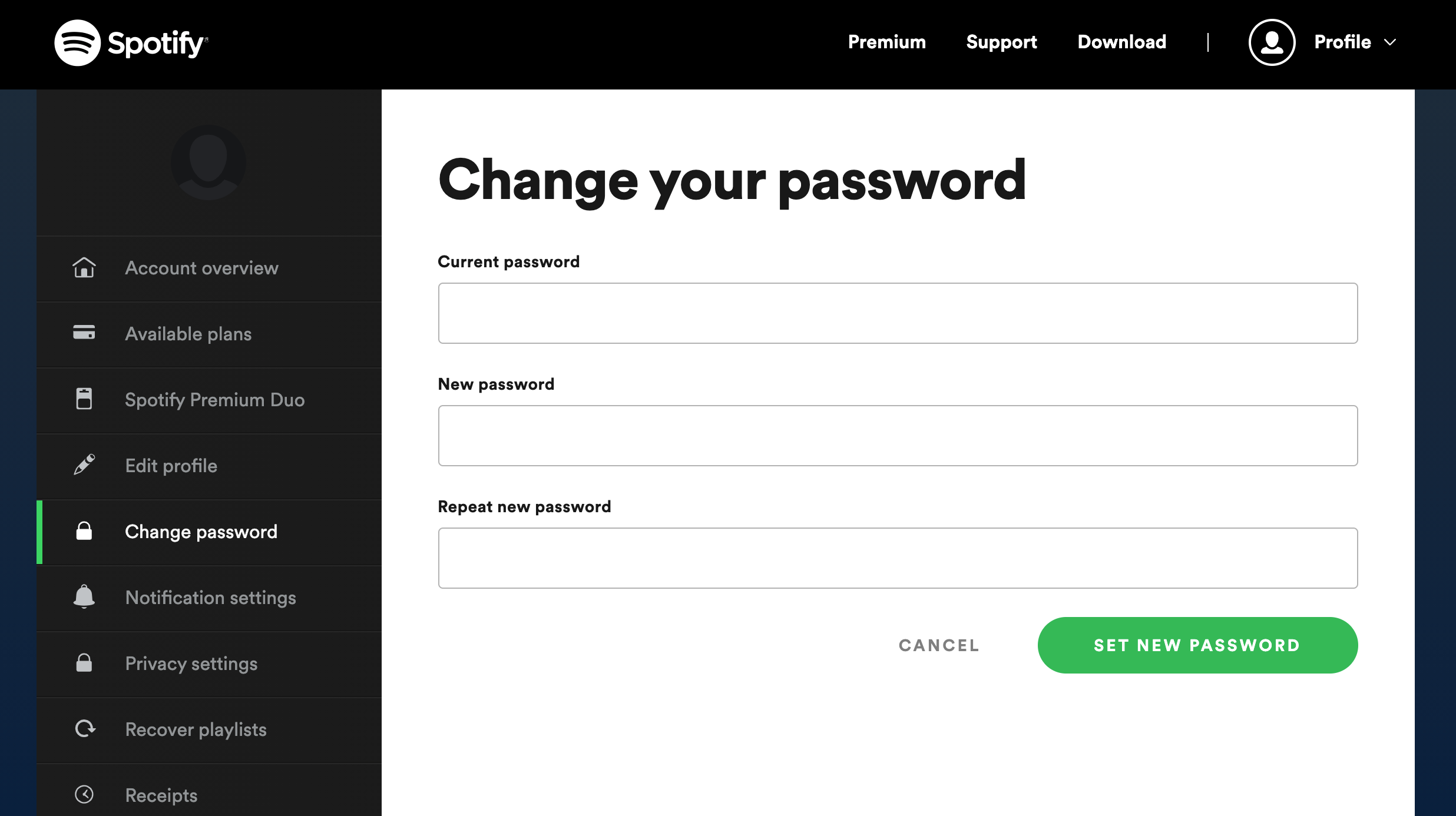 change my spotify password