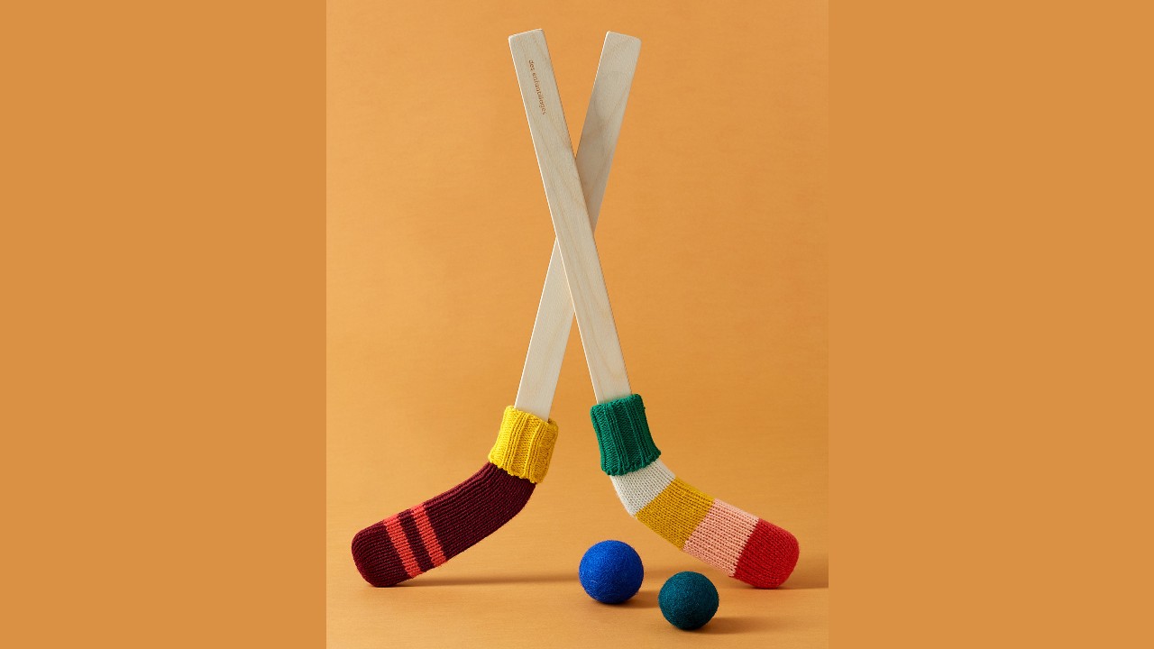 hockey sticks with knit balls