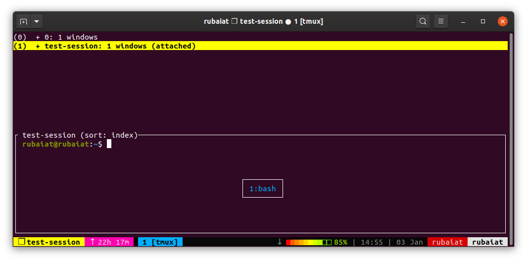 View session. Tmux Ubuntu config. Tmux Colors Table.